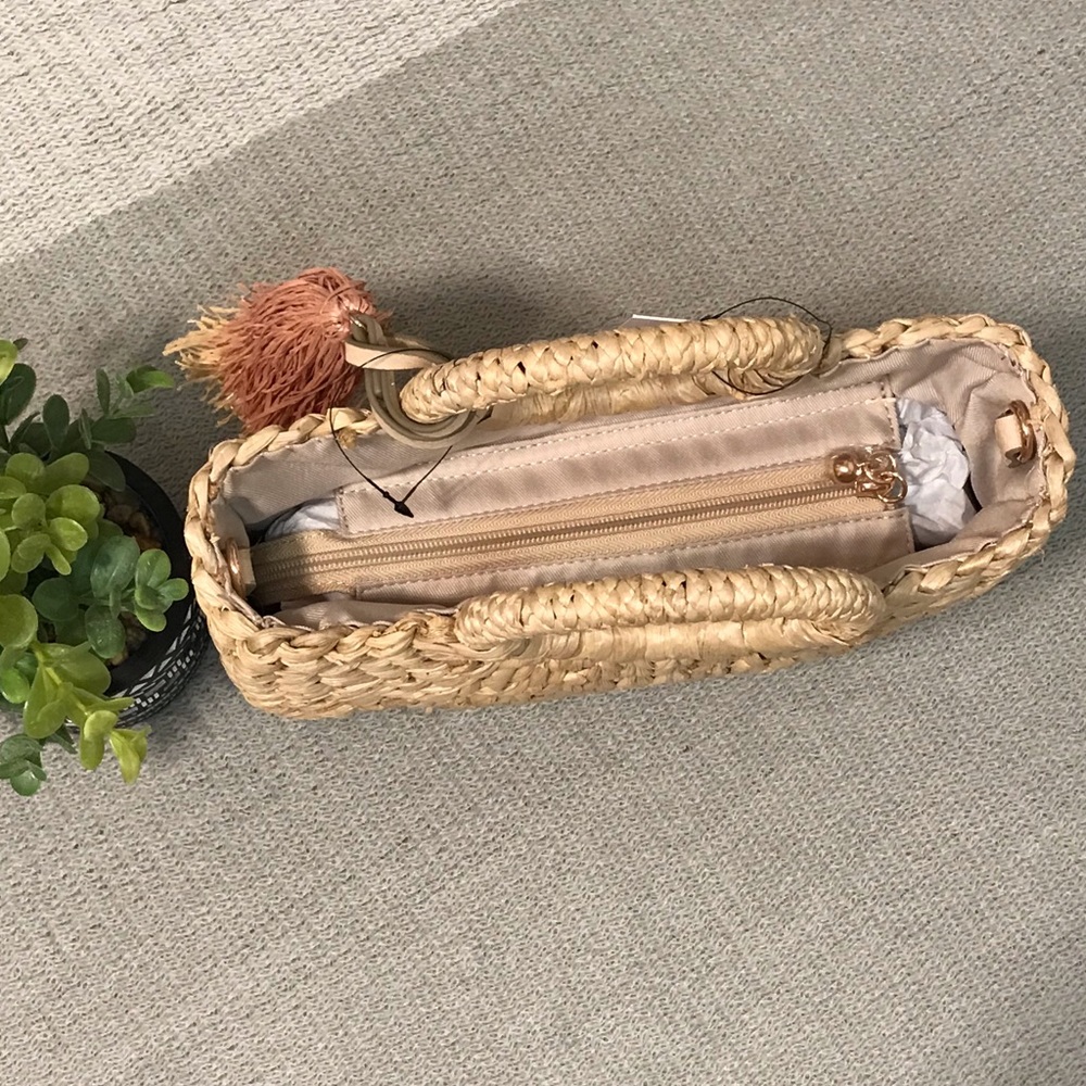 New! Small Half Moon Straw Tote Boho Crossbody Bag - Picture 8 of 10